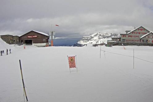 Cloudy skies above ski slope in Engelberg, Switzerland – Weather to ski – Snow report, 2 February 2023