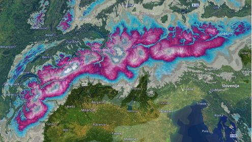 Meteo Exploration chart showing 5 day accumulated snowfall forecast for the Alps from 7 December 2018 – Weather to ski – Today in the Alps, 7 December 2018