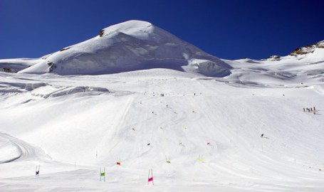 Ski race course on ski slopes of Saas-Fee, Switzerland