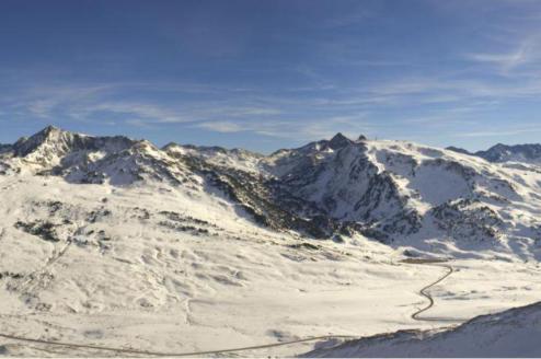 Panoramic snow-covered mountain scenery in Baqueira Beret, Spain – Weather to ski – Snow report, 26 November 2023