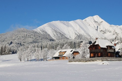 Blue skies above fresh snow on the trees and mountainside in Krakau in Styria in the central-eastern Austrian Alps – Weather to ski – Today in the Alps, 26 January 2026