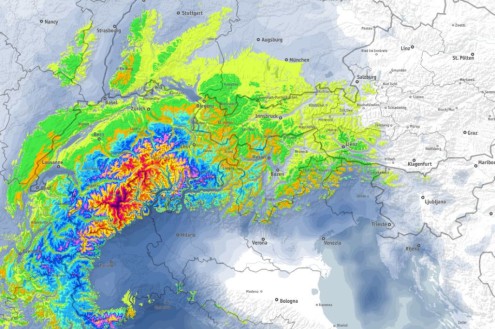 Bergfex chart showing snowfall accumulations in the Alps over 24 hours this weekend – Weather to ski – Today in the Alps, 13 March 2026