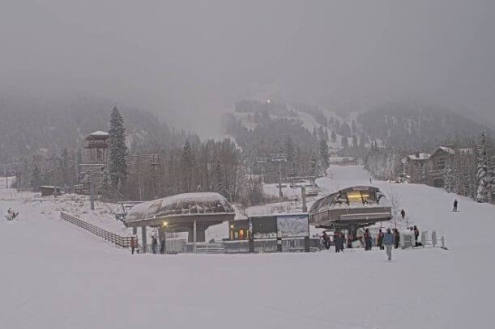 Cloudy skies over the snow-covered ski slopes in Jackson Hole, Wyoming on 5 December 2025