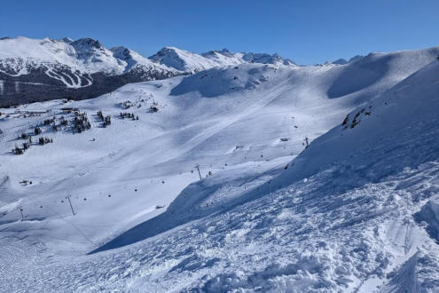Blue skies over the snow-covered ski slopes of Whistler, Canada, on 26 February 2026