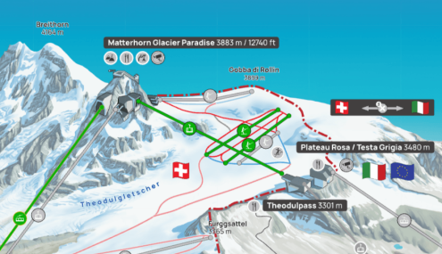 Extract from Zermatt’s “live” pistemap showing extent of ski area open on 14 October 2026 – Image: Zermatt.ch